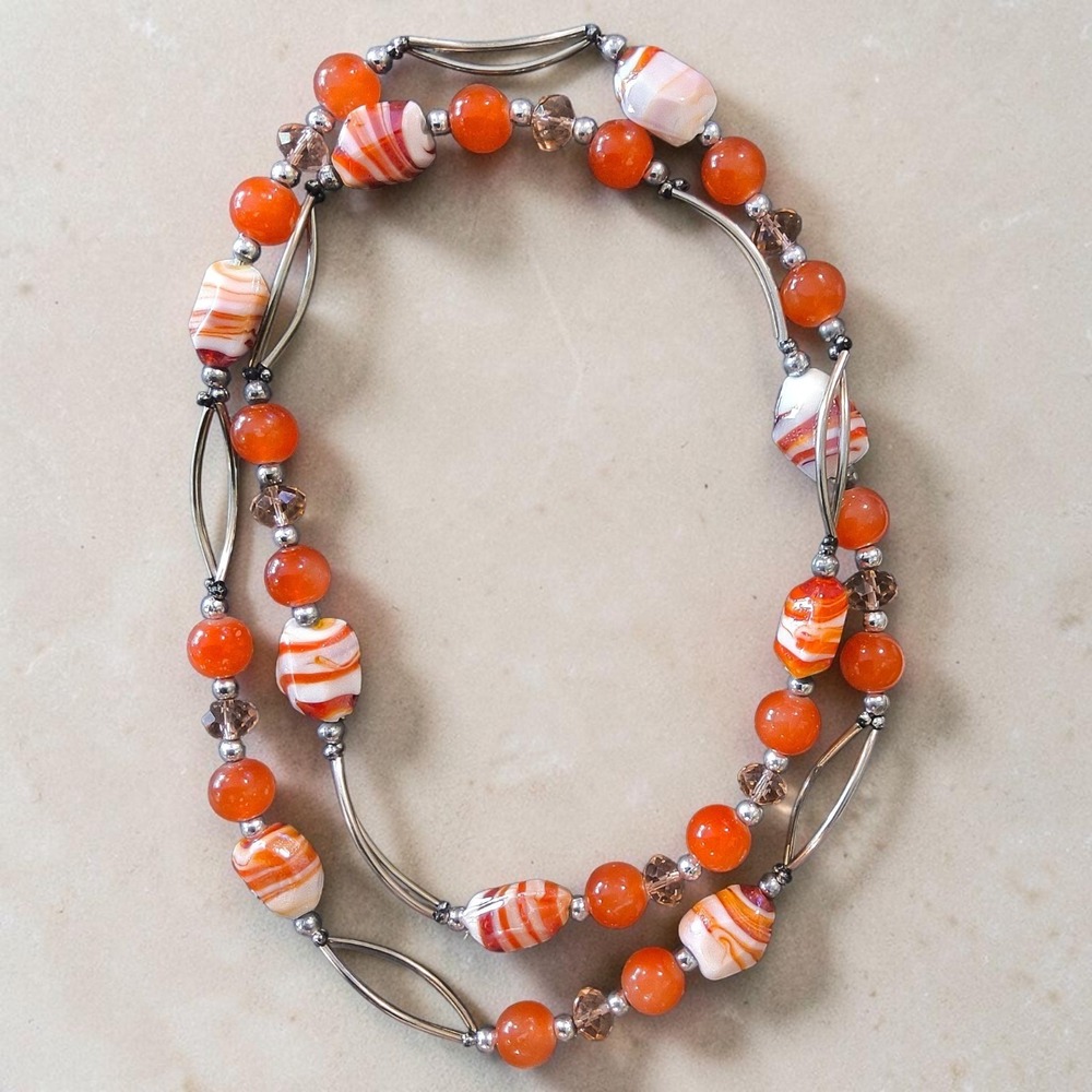 Artisan Orange Lampwork Glass 36" Necklace